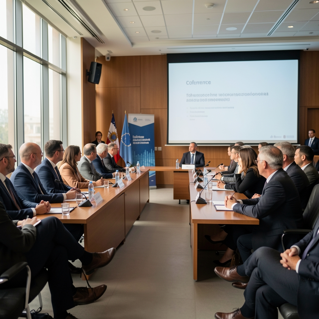 Conférence internationale sur l'intelligence artificielle avec des experts technologiques présentant des démonstrations de systèmes d'IA